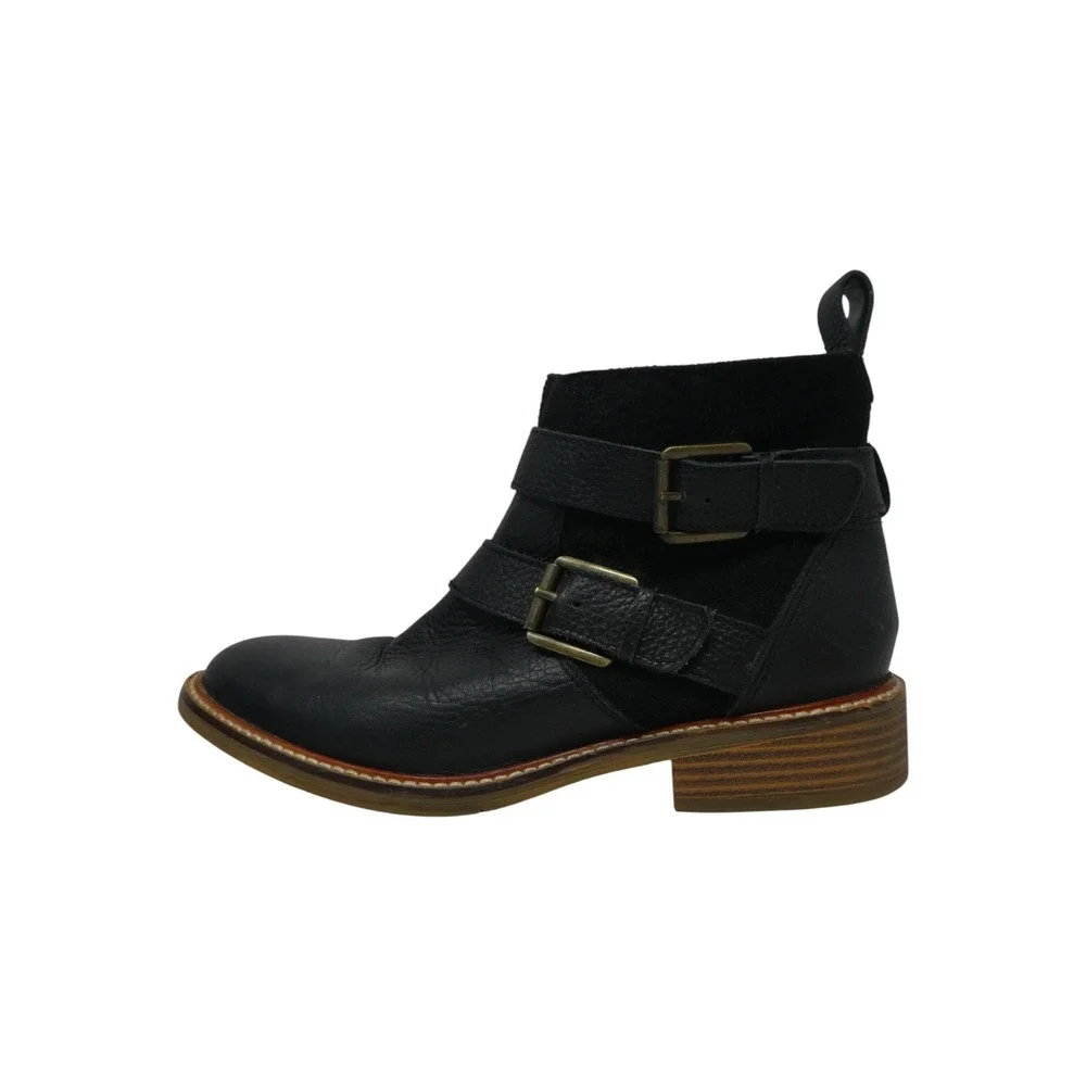 Clarks Ankle Boots Womens 7 Black Leather Suede Buckle Moto Zip